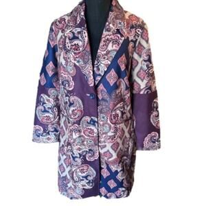 Chicos Patched-Print Drama Coat Sz 2 US 12-14